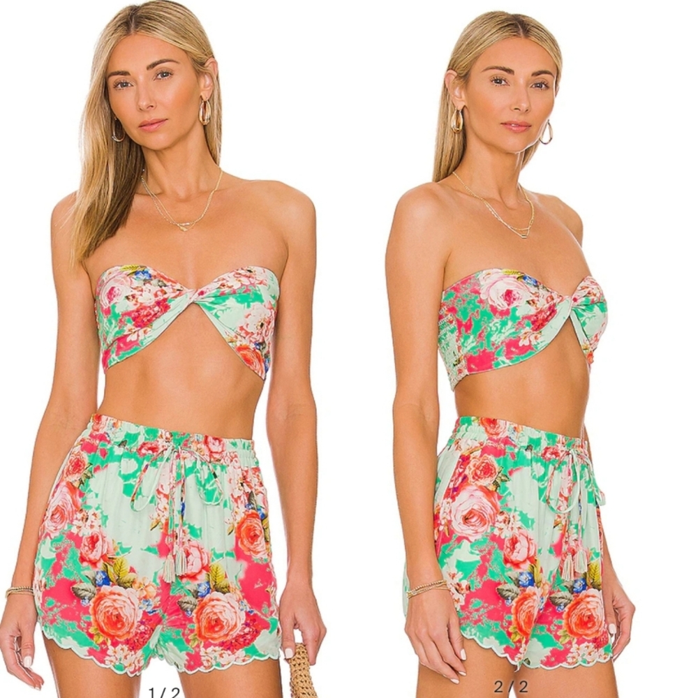 NWT Rococo Sand | Mint Floral Bandeau and Shorts 2 PC Set